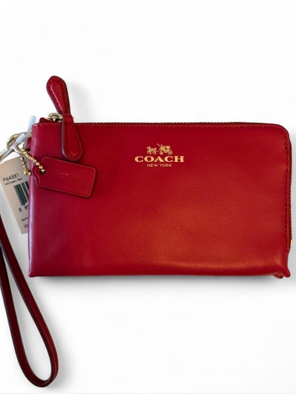 NWT COACH Classic Red Double Zip Wristlet Wallet | Style F64581 | Gold Hardware